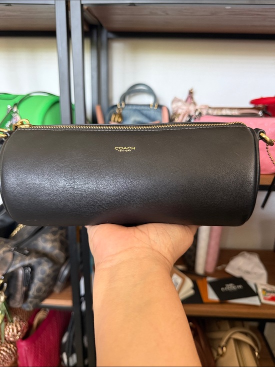 Coach Handbags - COACH Black Leather Cylindrical Crossbody with Gold Hardware
